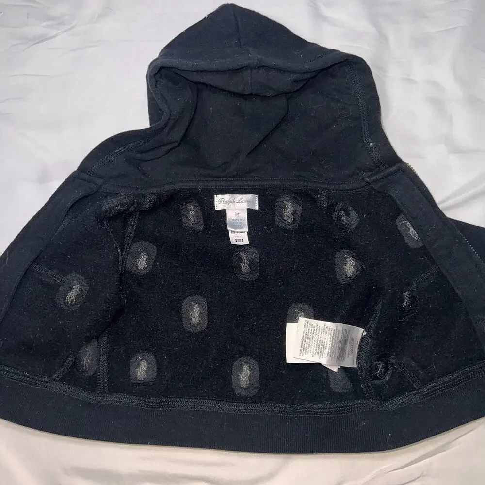 Ralph Lauren Tracksuit Baby Size 3M Black Fleece Gold Logo AOP Hoodie Pants Set